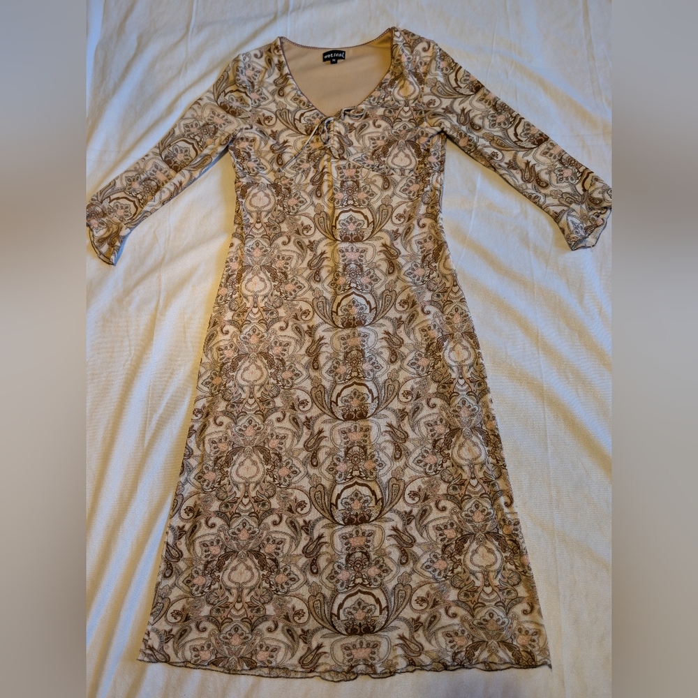 Vintage 90s Y2K Wet Seal Babydoll Milkmaid Style Dress Sz M Phoebe Buffay Style